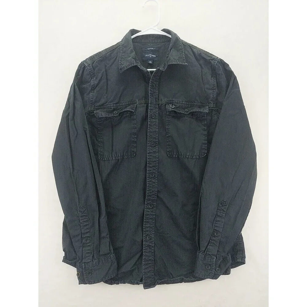 True Religion Regular Fit Mens Medium Black Button-Down Long Sleeve Shirt